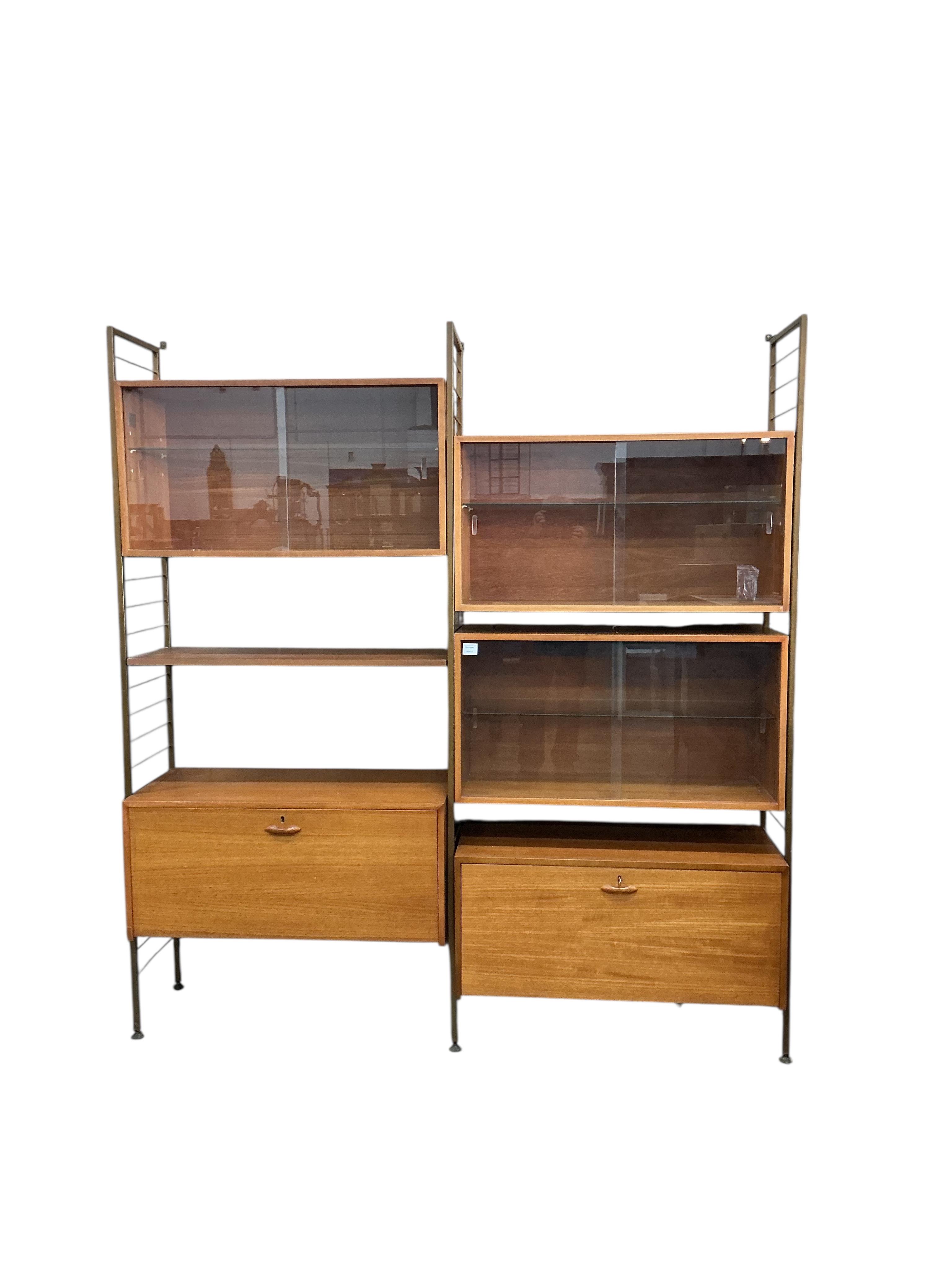 A mid century teak Ladderax wall unit by Staples, width 185cm, depth 40cm, height 201cm